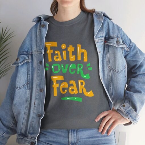 Faith Over Fear Printed Tee - Unisex Heavy Cotton T-Shirt - Casual Wear - Image 136