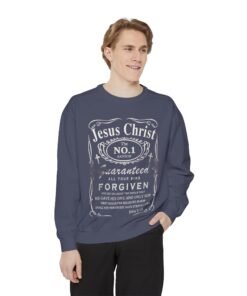 Christian Sweatshirt — “Jesus Christ No.1 Savior” Vintage Forgiven Crewneck