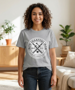 T-Shirt — "Iron Sharpens Iron" Christian Workout Tee (Prov. 27:17)