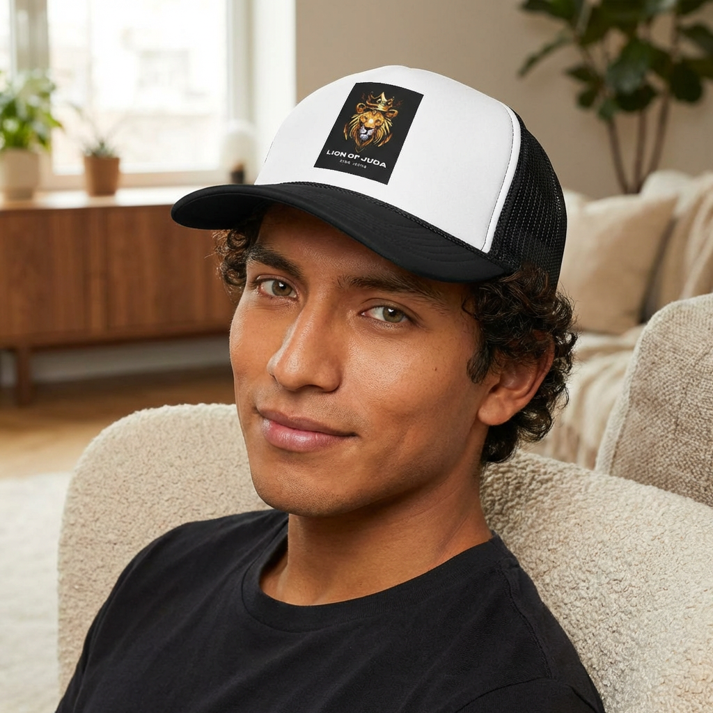 Lion of Judah Trucker Cap, Faith-Based Snapback Hat, Christian Gift, Casual Style, Outdoor Adventure, King Jesus Apparel
