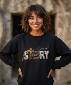 Crewneck Sweatshirt — 'True Story He Is Risen' Easter Cross Christian Design