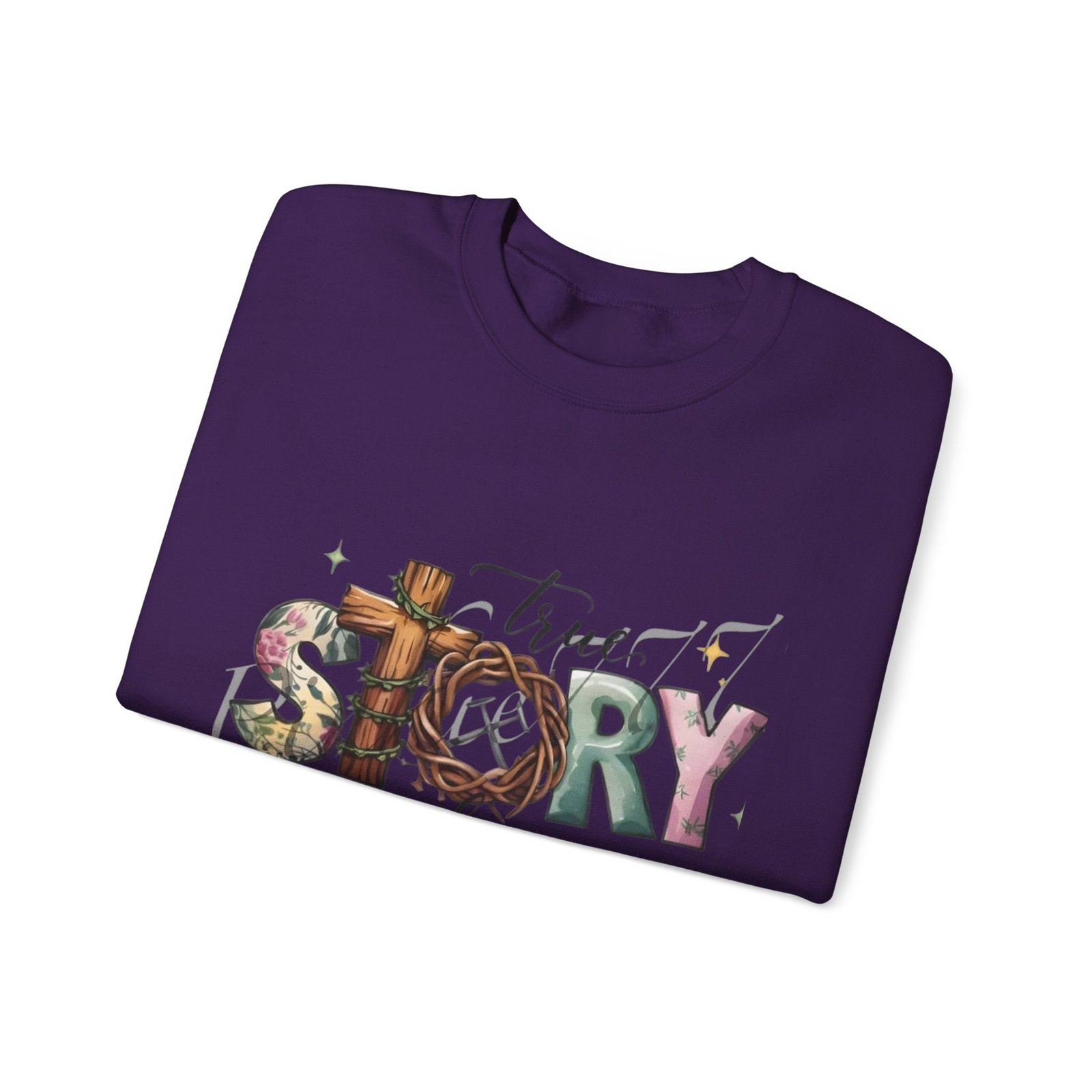 Crewneck Sweatshirt — 'True Story He Is Risen' Easter Cross Christian Design - Image 40