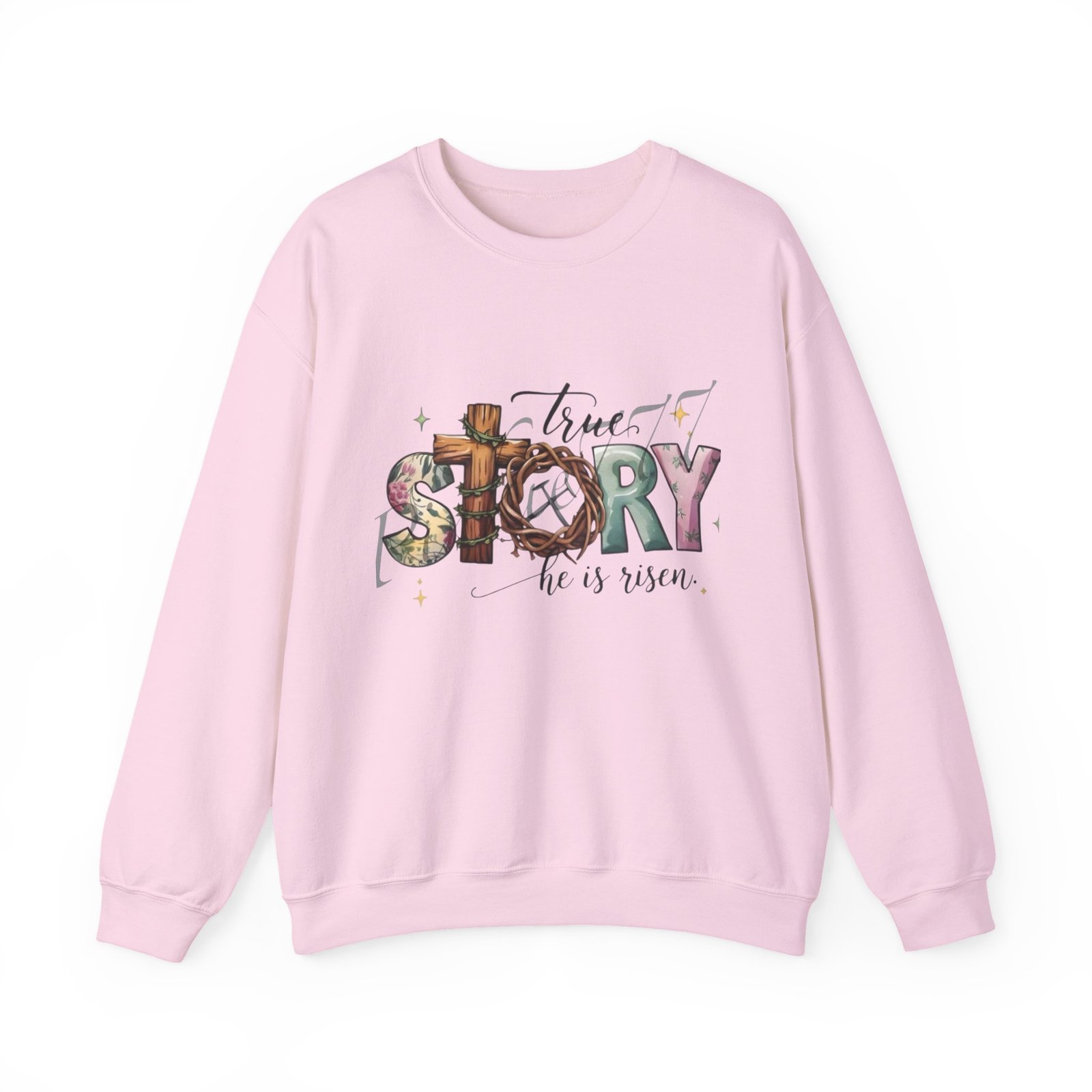 Crewneck Sweatshirt — 'True Story He Is Risen' Easter Cross Christian Design - Image 42