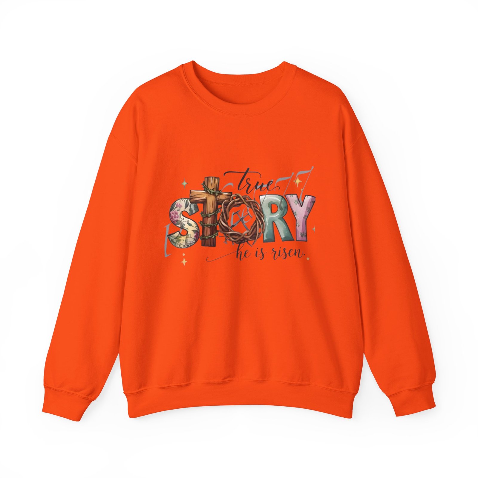 Crewneck Sweatshirt — 'True Story He Is Risen' Easter Cross Christian Design - Image 18