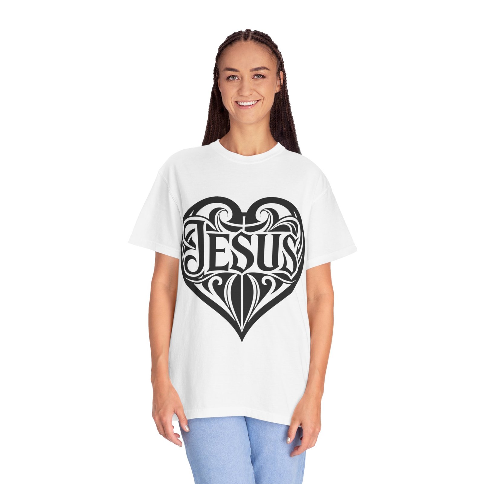 Jesus Heart T-Shirt — Tribal Script Faith Tee - Image 8