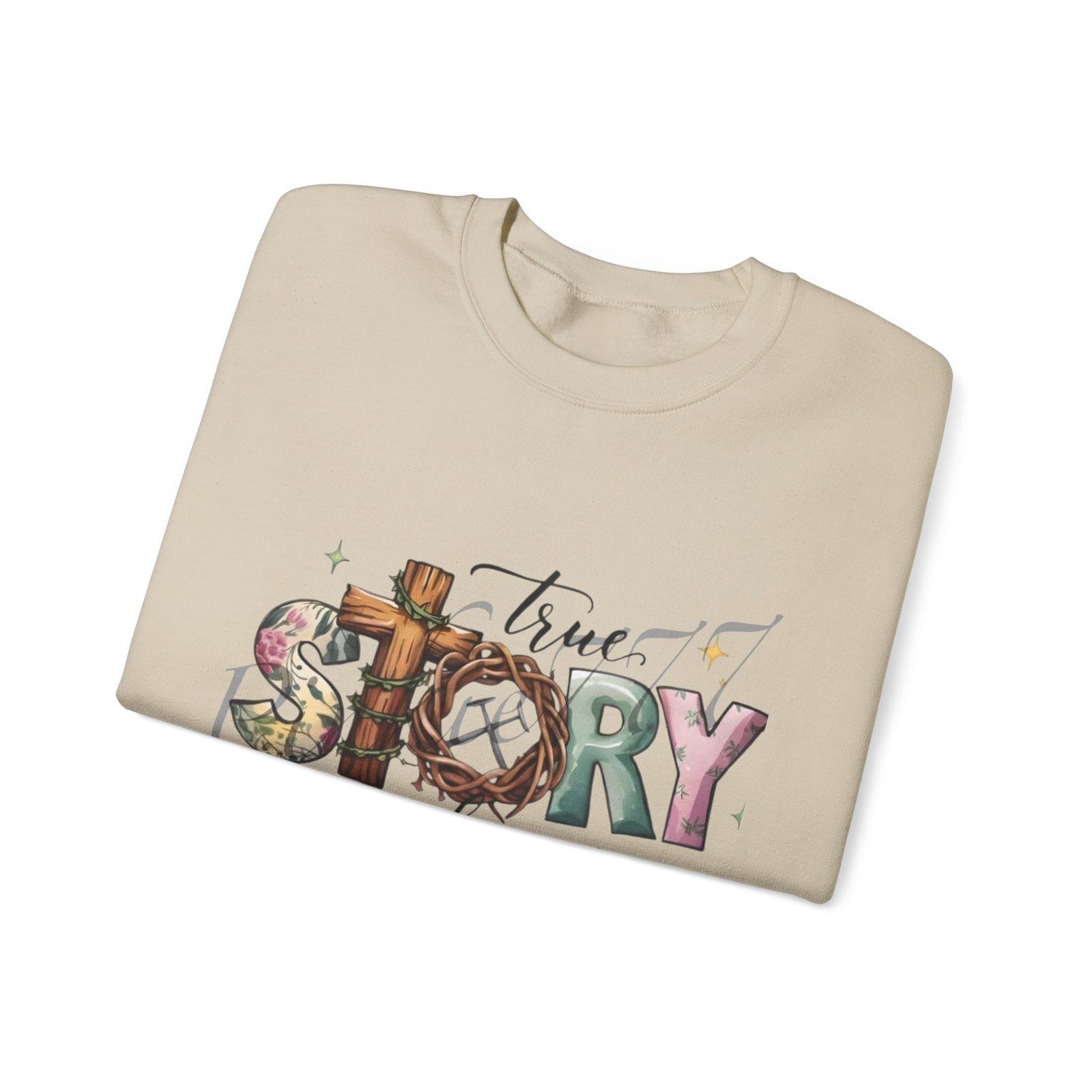 Crewneck Sweatshirt — 'True Story He Is Risen' Easter Cross Christian Design - Image 12