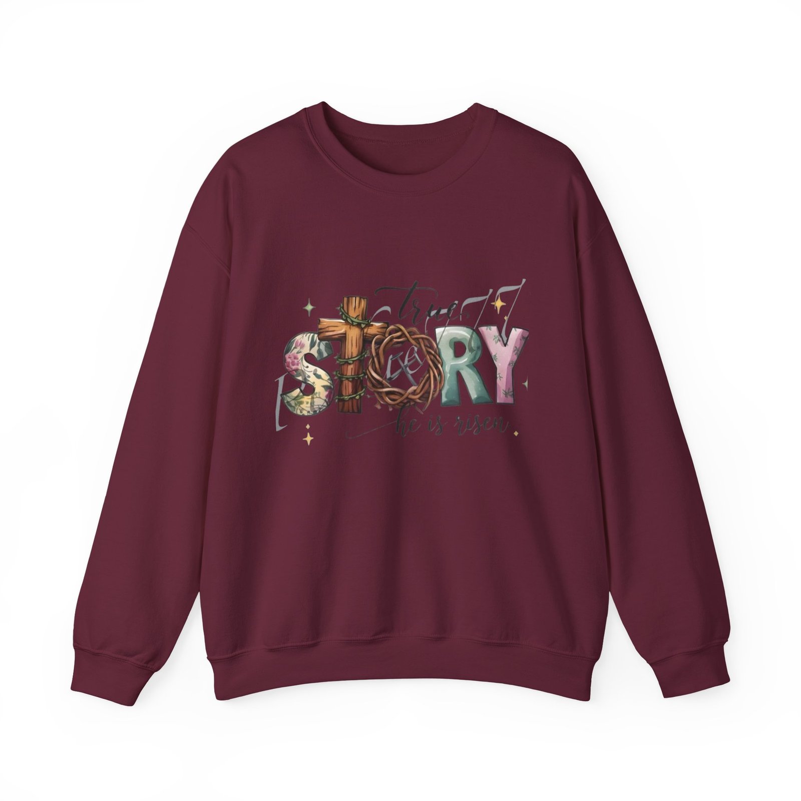 Crewneck Sweatshirt — 'True Story He Is Risen' Easter Cross Christian Design - Image 22