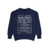 Christian Sweatshirt — “Jesus Christ No.1 Savior” Vintage Forgiven Crewneck