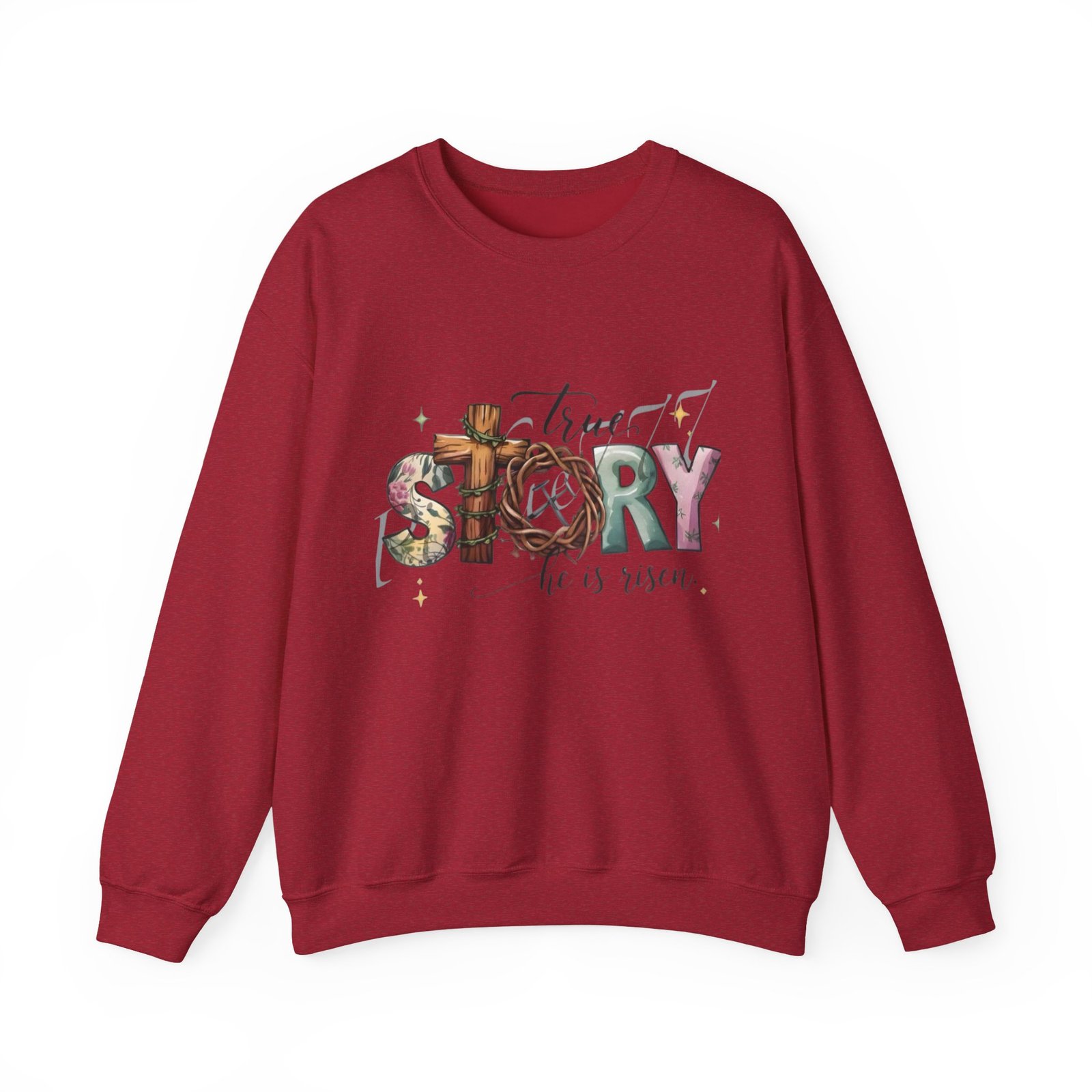 Crewneck Sweatshirt — 'True Story He Is Risen' Easter Cross Christian Design - Image 46