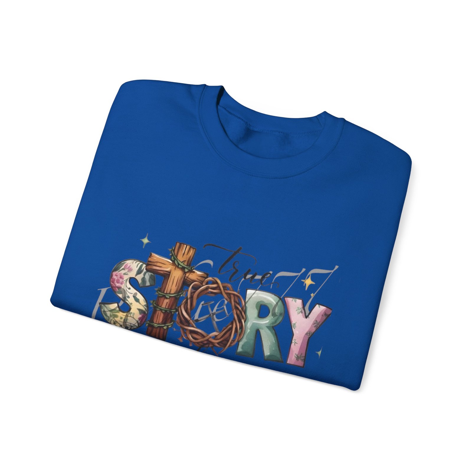 Crewneck Sweatshirt — 'True Story He Is Risen' Easter Cross Christian Design - Image 36