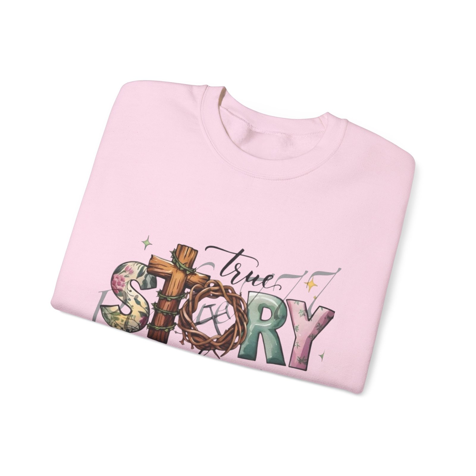 Crewneck Sweatshirt — 'True Story He Is Risen' Easter Cross Christian Design - Image 44