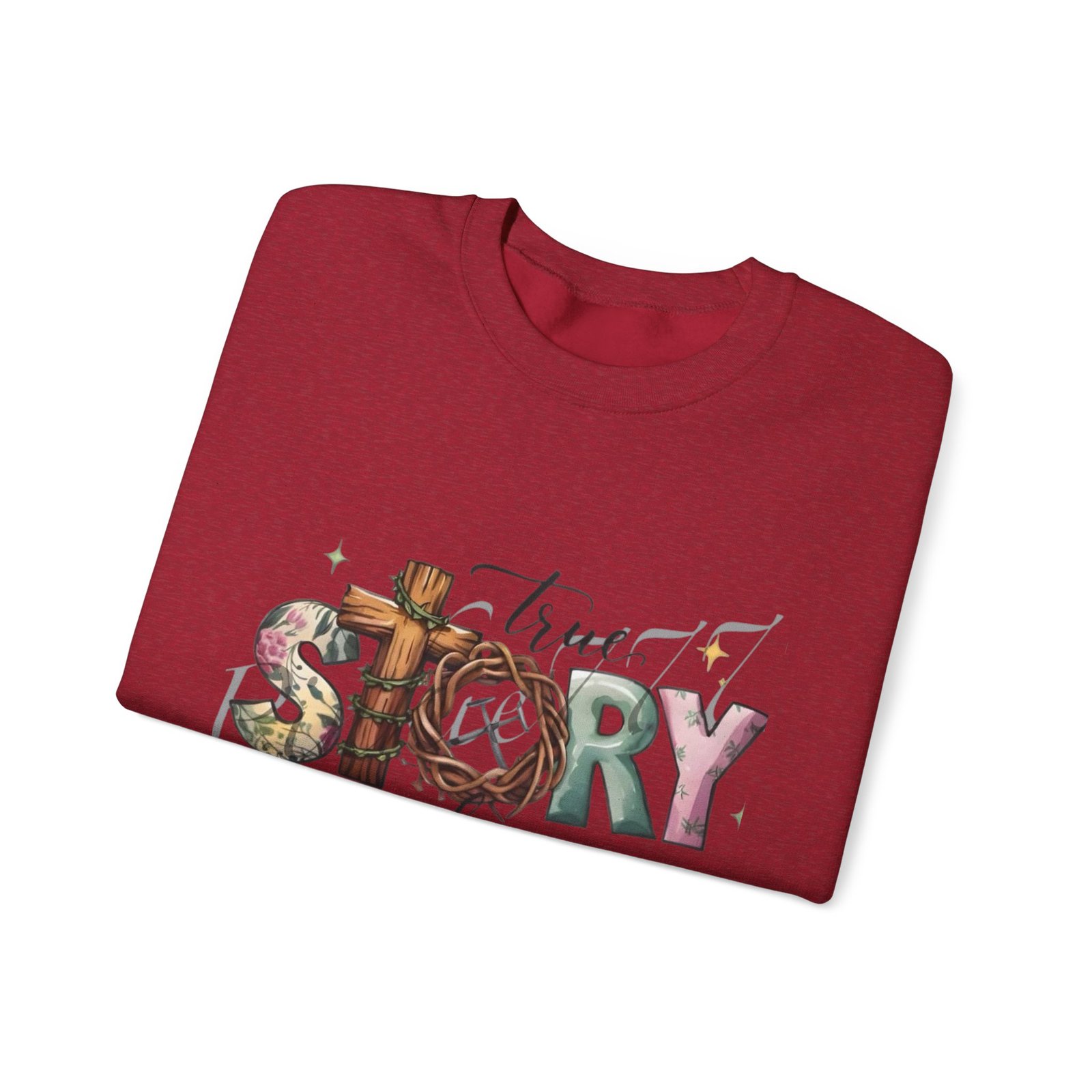 Crewneck Sweatshirt — 'True Story He Is Risen' Easter Cross Christian Design - Image 48