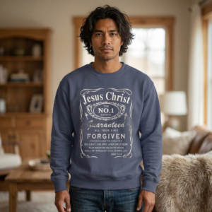 20260306113149-1f119501-099f-6b4e-9bb5-fa525eb8d417.png Christian Sweatshirt — “Jesus Christ No.1 Savior” Vintage Forgiven Crewneck