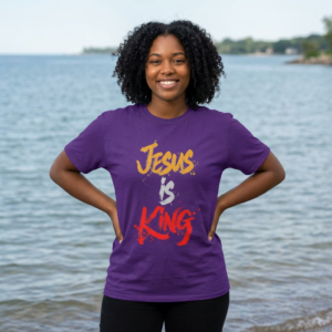 20260421022947-1f13d29f-7433-6c5c-8387-f26cbdbc77e2.png Jesus Is King T-Shirt — Christian Faith Graphic Tee for Worship & Church