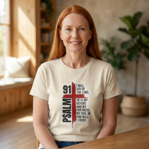 20260421033223-1f13d32b-5eae-6cd8-a5d3-eabbdde8cb50.png Psalm 91 T-Shirt — "I Will Say of the Lord" Christian Faith Tee