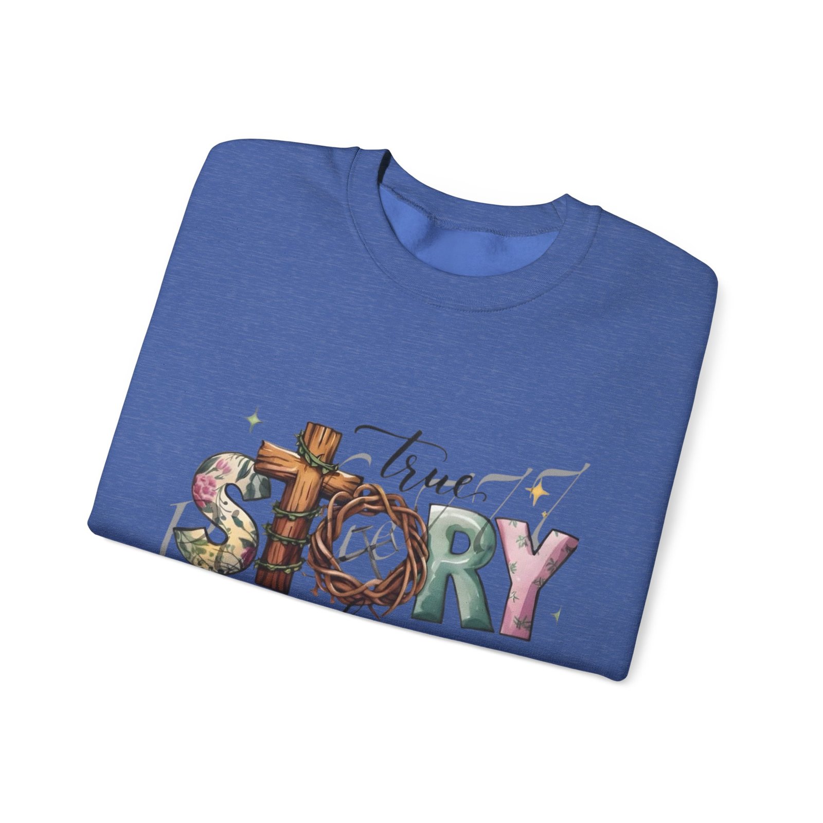 Crewneck Sweatshirt — 'True Story He Is Risen' Easter Cross Christian Design - Image 32