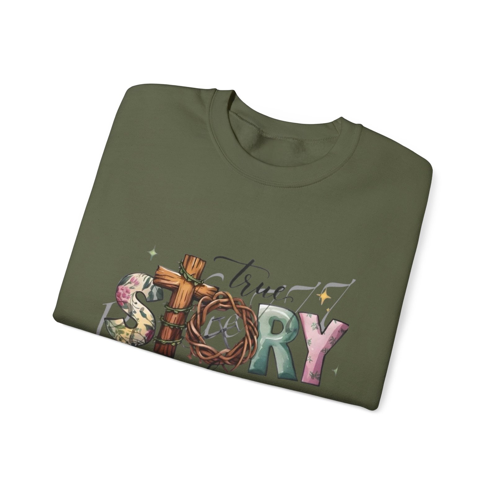 Crewneck Sweatshirt — 'True Story He Is Risen' Easter Cross Christian Design - Image 28
