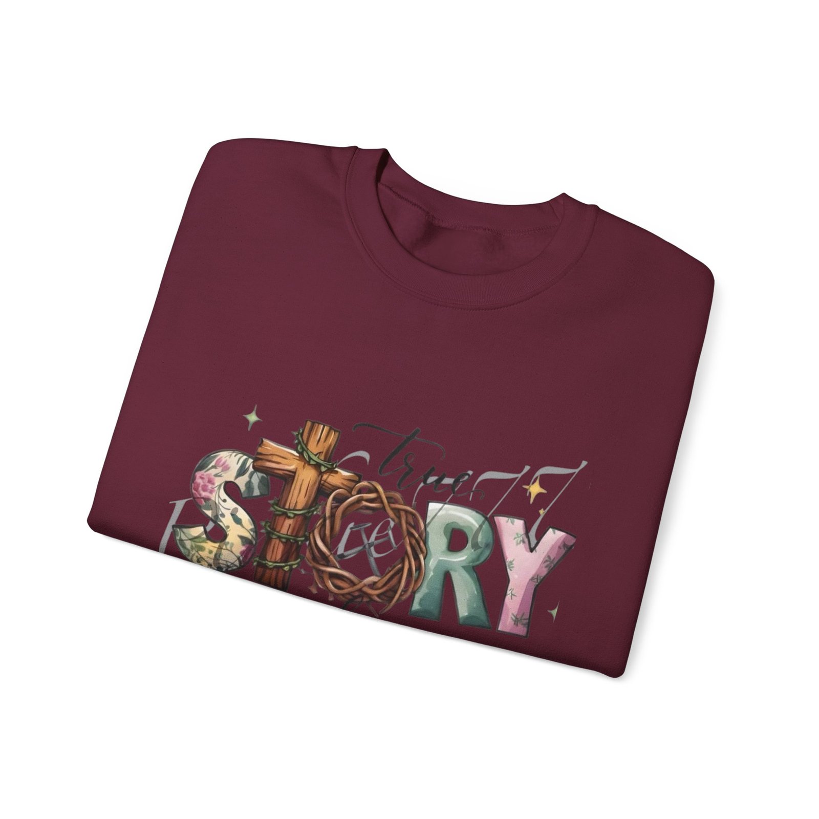 Crewneck Sweatshirt — 'True Story He Is Risen' Easter Cross Christian Design - Image 24