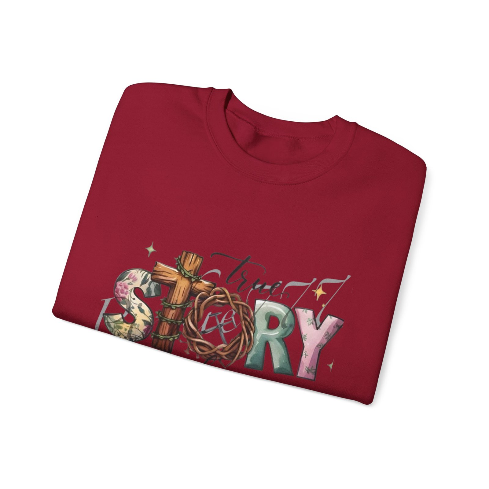 Crewneck Sweatshirt — 'True Story He Is Risen' Easter Cross Christian Design - Image 52