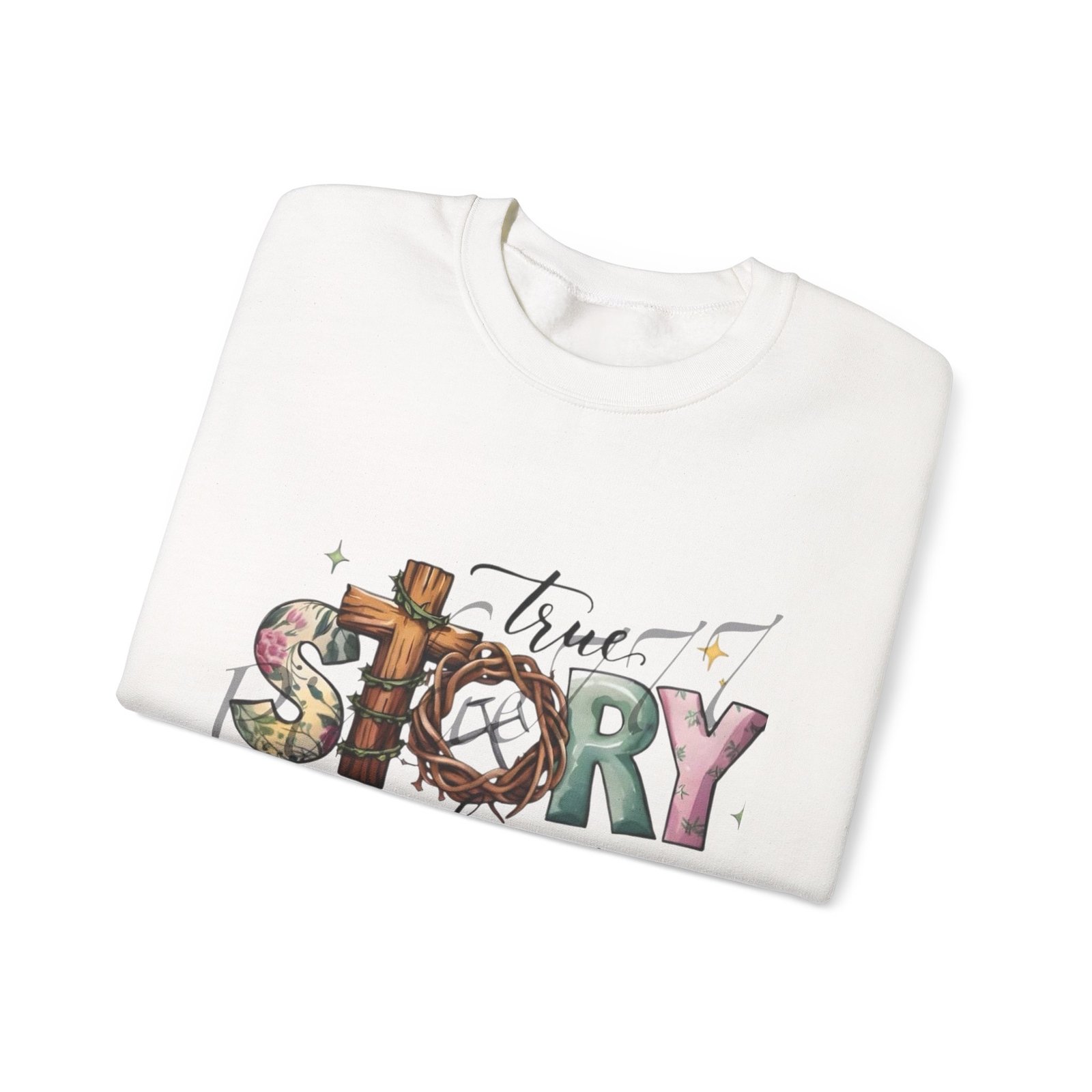 Crewneck Sweatshirt — 'True Story He Is Risen' Easter Cross Christian Design - Image 8