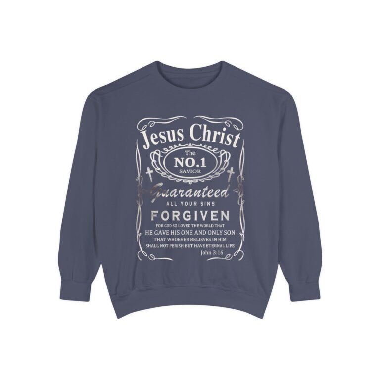 Christian Sweatshirt — “Jesus Christ No.1 Savior” Vintage Forgiven Crewneck