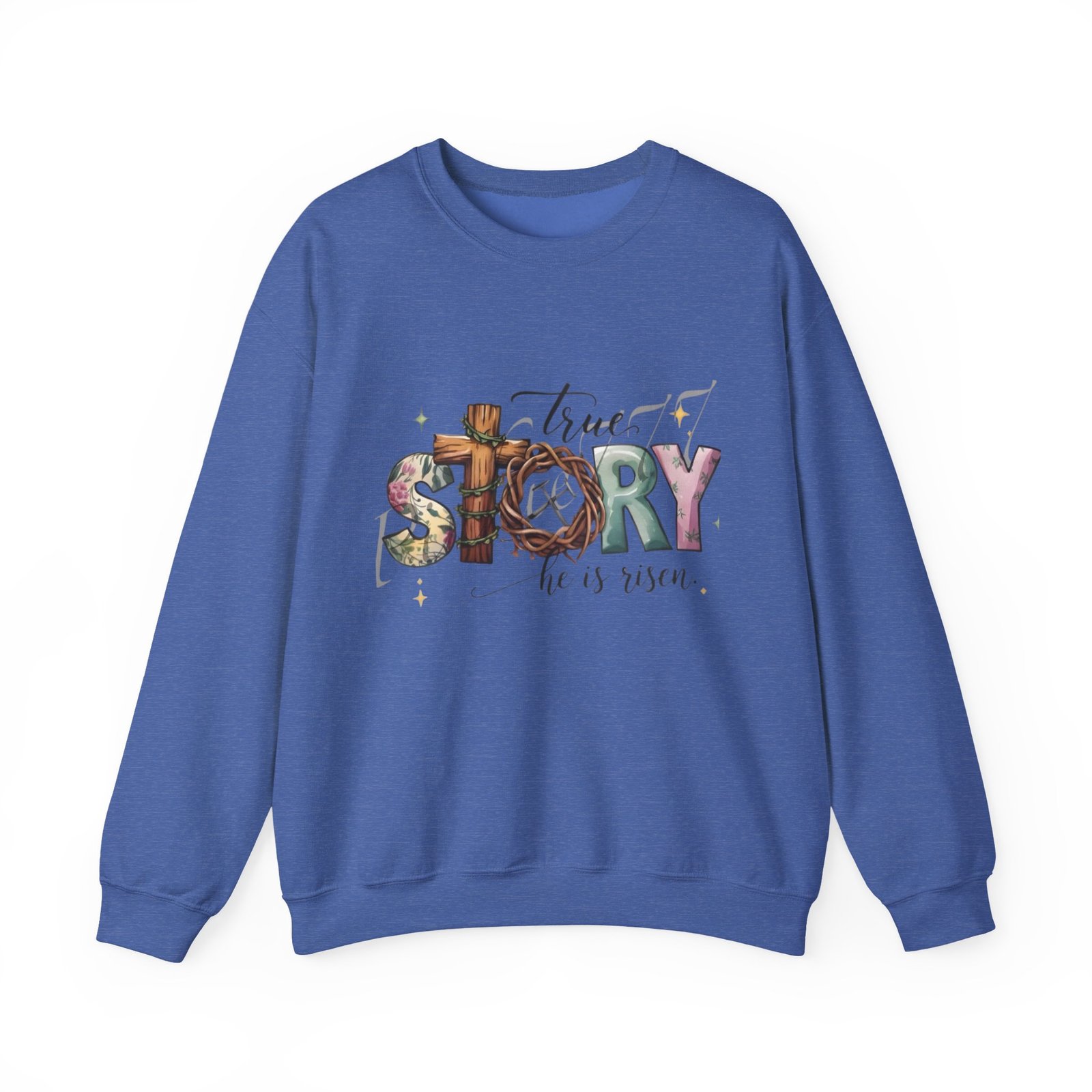 Crewneck Sweatshirt — 'True Story He Is Risen' Easter Cross Christian Design - Image 30