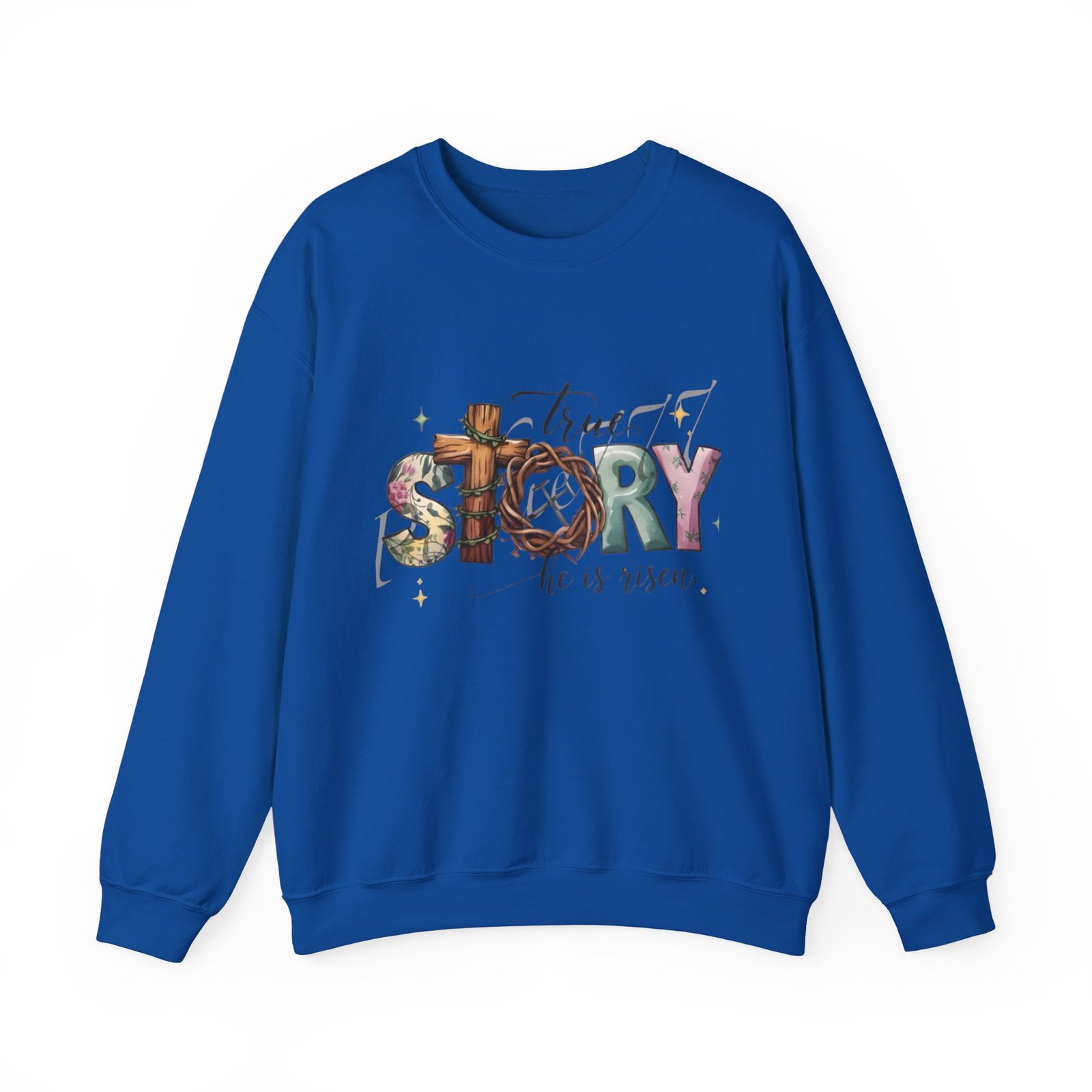 Crewneck Sweatshirt — 'True Story He Is Risen' Easter Cross Christian Design - Image 34