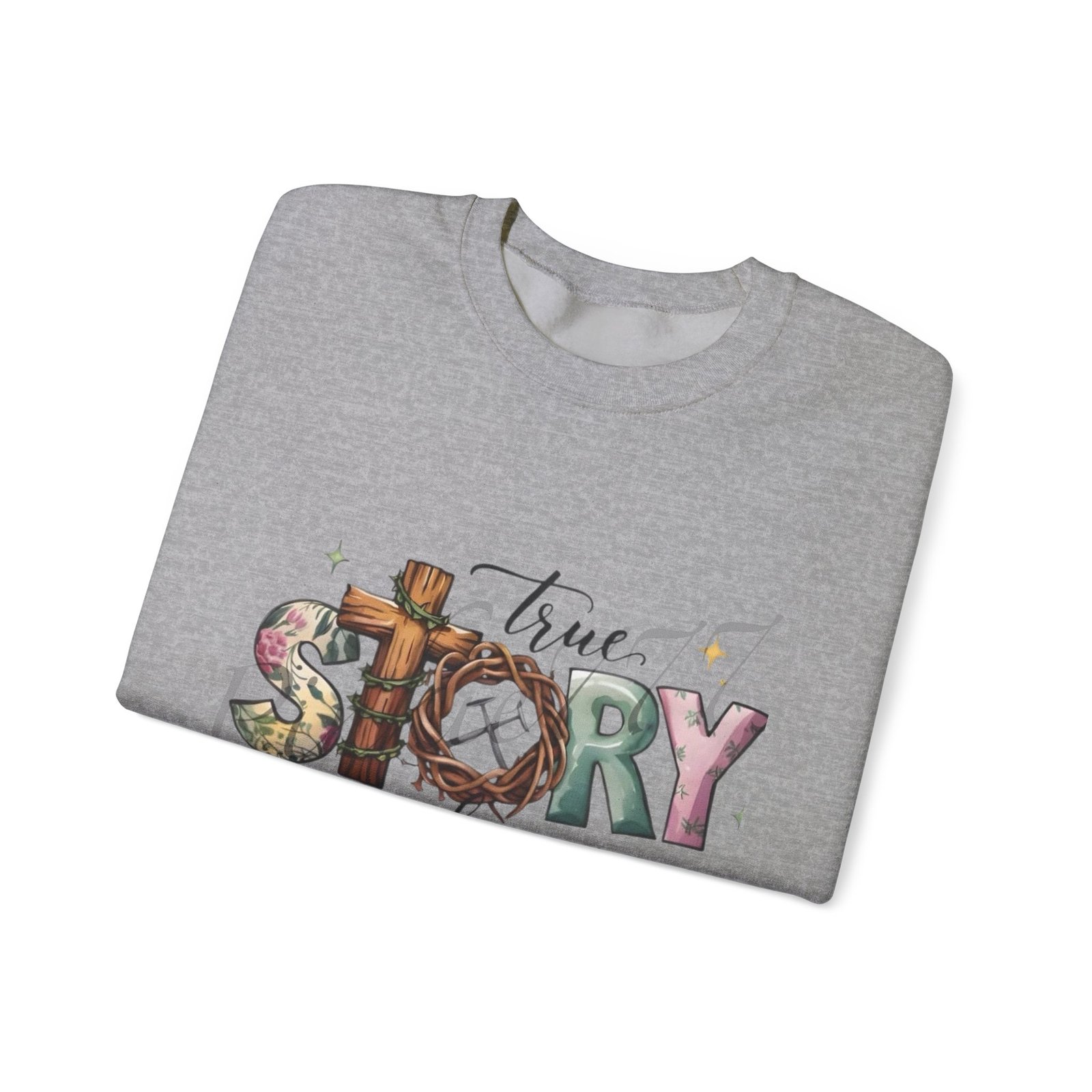 Crewneck Sweatshirt — 'True Story He Is Risen' Easter Cross Christian Design - Image 16