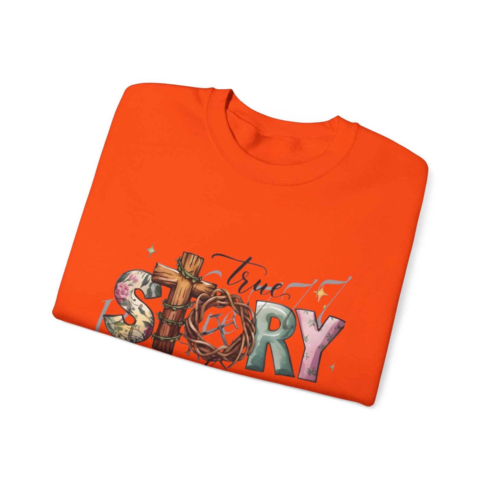 Crewneck Sweatshirt — 'True Story He Is Risen' Easter Cross Christian Design - Image 20